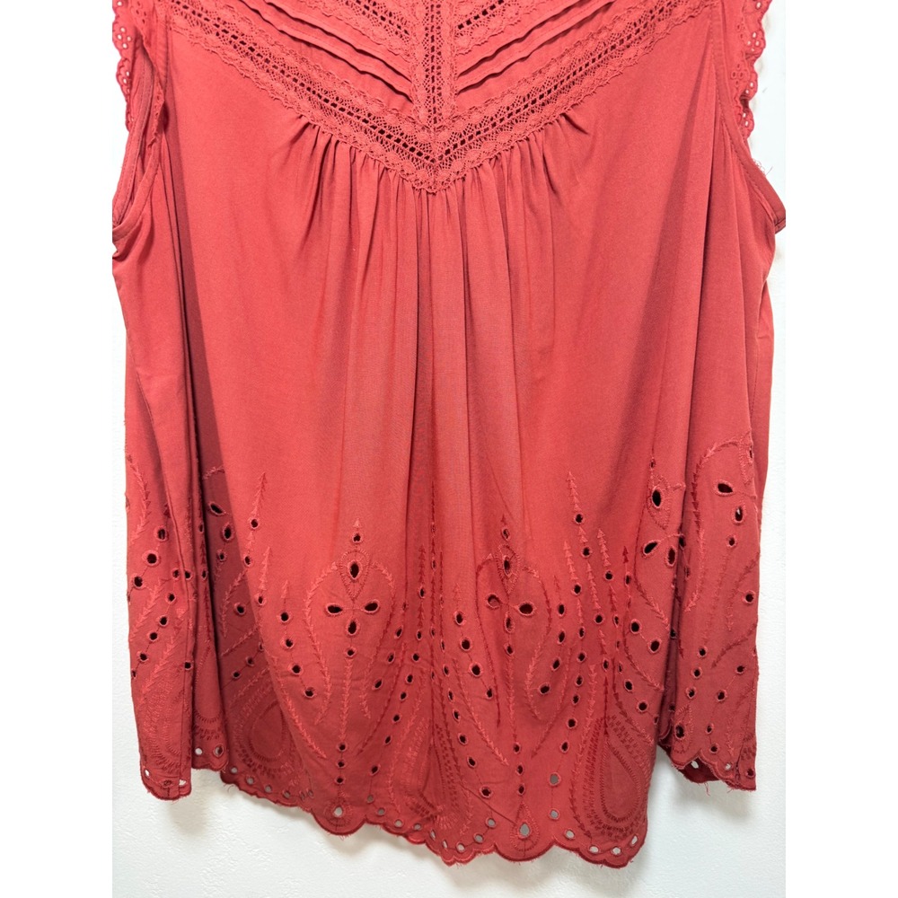 Torrid Lace Eyelet Blouse Sleeveless Top Rust Red Boho Cottagecore Plus Size 1X - Picture 3 of 11